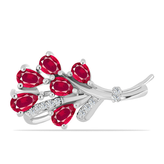 Stříbrný Brož s Madagaskarským Rubínem a Bílým Topazem