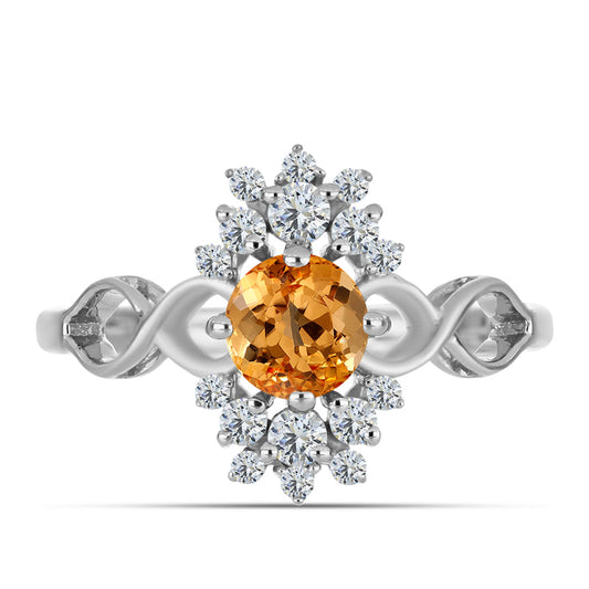 Stříbro 925/1000 - Prsten s "Císařským žlutým" topazem a Bílým Topazem - Karátové číslo: 1.65. přibližná hmotnost: 3.39 gramů