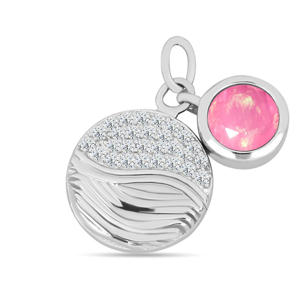 Stříbro 925/1000 - Přívěsek s Růžovým Opálem z Lega Dembi a Bílým Topazem - Karátové číslo: 0.73. přibližná hmotnost: 2.76 gramů
