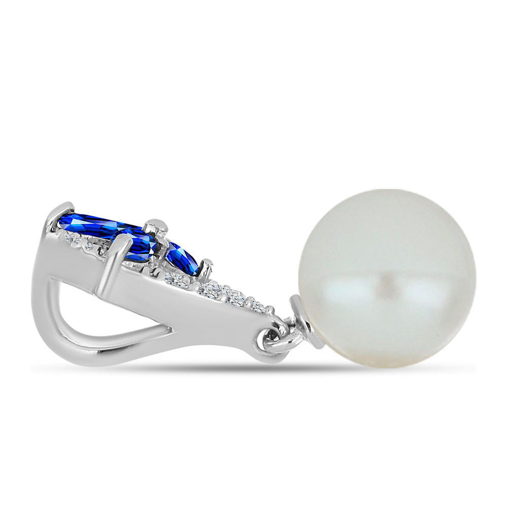Stříbro 925/1000 - Přívěsek s Australským Modrým Safírem a Bílou Sladkovodní Perlou - Karátové číslo: 4.41. přibližná hmotnost: 1.95 gramů