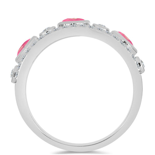 Stříbro 925/1000 - Prsten s Růžovým Opálem z Lega Dembi a Bílým Topazem - Karátové číslo: 1.07. přibližná hmotnost: 3.78 gramů