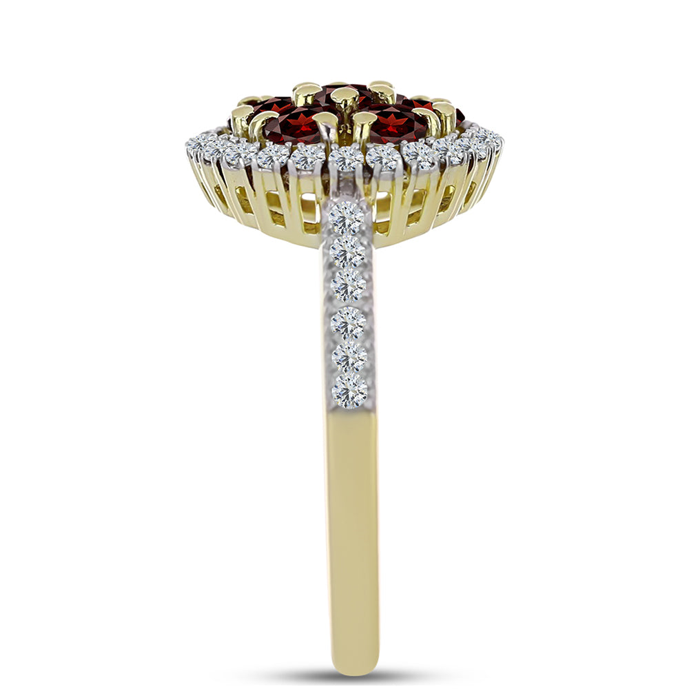 Pozlacené stříbro 925/1000 Prsten s Bartonským Granátem a Bílým Topazem - Karátové číslo: 1.24. přibližná hmotnost: 3.26 gramů