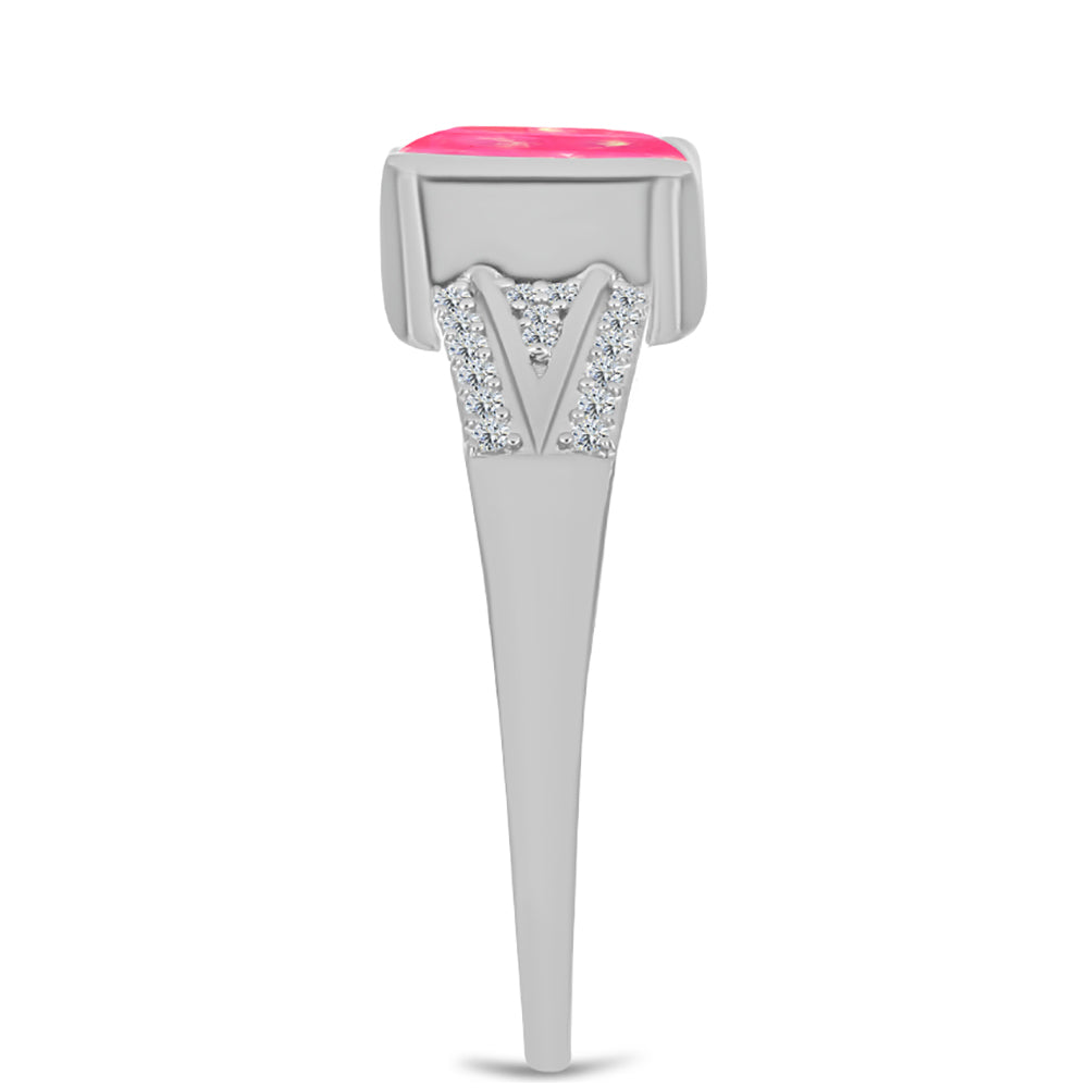 Stříbrný Prsten s Růžovým Opálem z Lega Dembi a Bílým Topazem