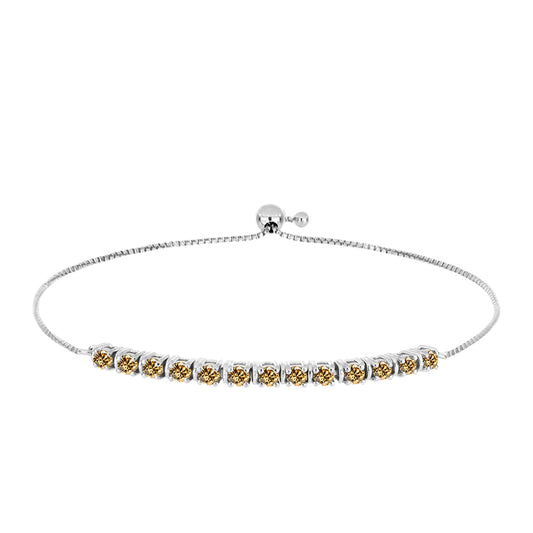 Stříbro 925/1000 - Náramek se Šampaňským Moissanitem - Karátové číslo: 1.34. přibližná hmotnost: 5.54 gramů