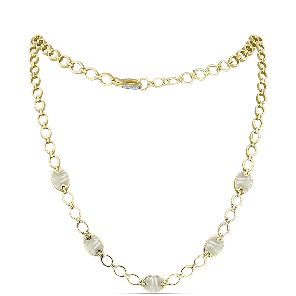 Pozlacené Stříbro 925/1000 - Náhrdelník s Lasturou a Bílým Topazem - Karátové číslo: 8.92. přibližná hmotnost: 25.66 gramů