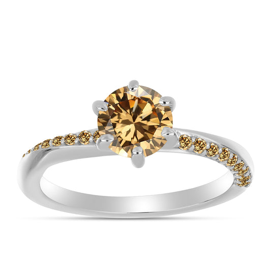 Stříbro 925/1000 - Prsten se Šampaňským Moissanitem - Karátové číslo: 1.18. přibližná hmotnost: 2.76 gramů