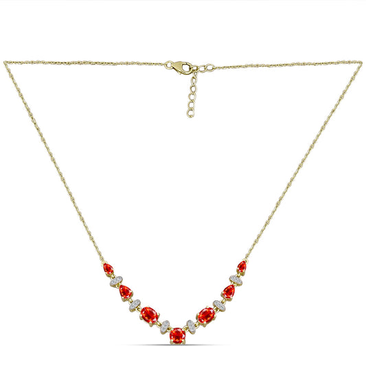 Pozlacené Stříbro 925/1000 - Náhrdelník s Etiopským Červeným Opálem z Lega Dembi a Bílým Topazem - Karátové číslo: 2.47. přibližná hmotnost: 5.83 gramů