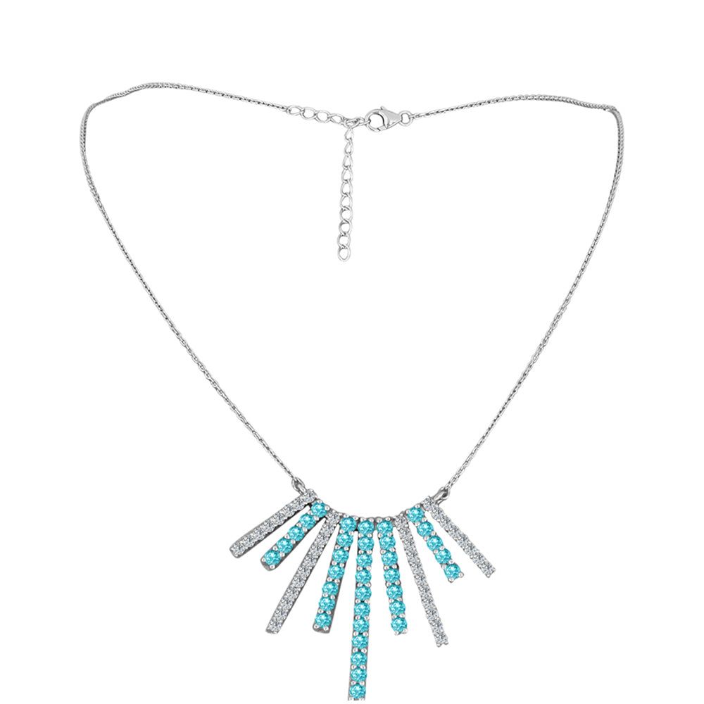 Stříbro 925/1000 - Náhrdelník s Paraiba Křemenem a Bílým Topazem - Karátové číslo: 1.79. přibližná hmotnost: 7.26 gramů