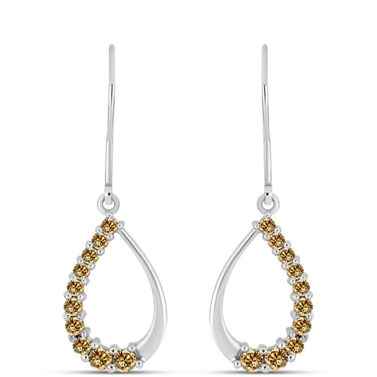 Stříbro 925/1000 - Náušnice se Šampaňským Moissanitem - Karátové číslo: 0.68. přibližná hmotnost: 2.61 gramů