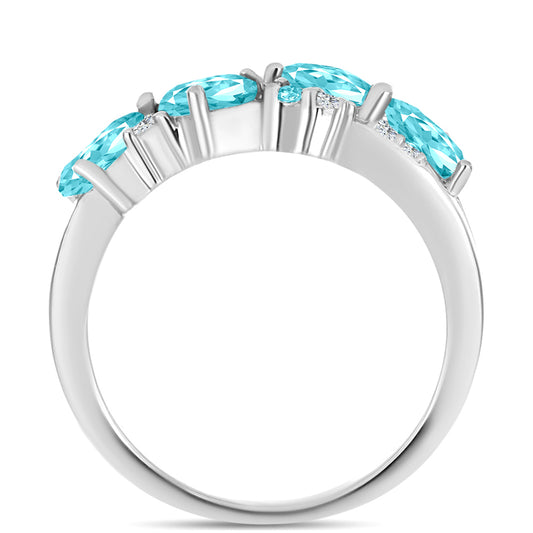 Stříbro 925/1000 - Prsten s Paraiba Křemenem a Bílým Topazem - Karátové číslo: 1.7. přibližná hmotnost: 3.85 gramů