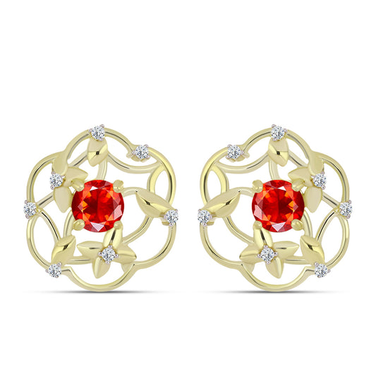 Pozlacené Stříbro 925/1000 - Náušnice s Etiopským Červeným Opálem z Lega Dembi a Bílým Topazem - Karátové číslo: 1.33. přibližná hmotnost: 6.01 gramů