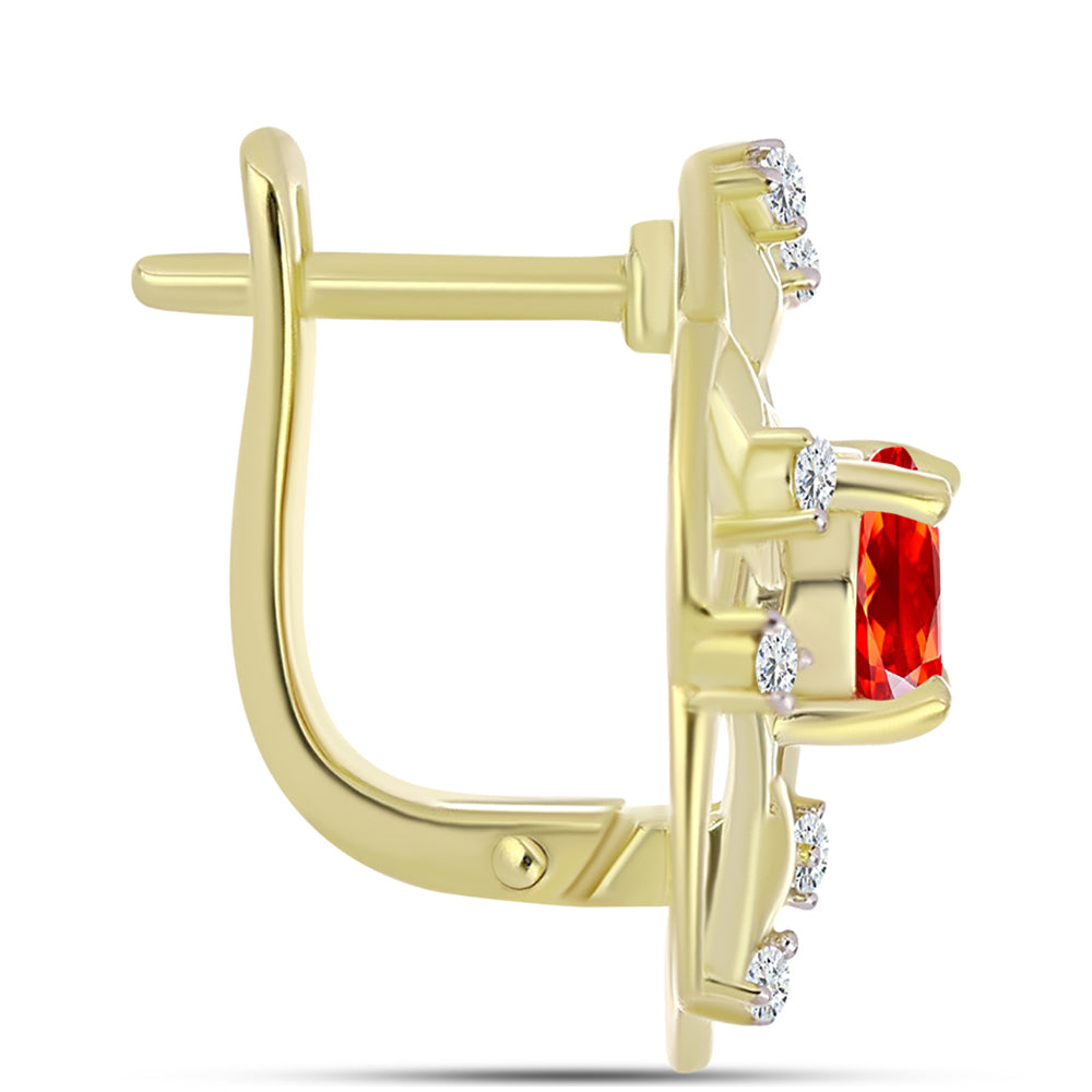 Pozlacené Stříbro 925/1000 - Náušnice s Etiopským Červeným Opálem z Lega Dembi a Bílým Topazem - Karátové číslo: 1.33. přibližná hmotnost: 6.01 gramů