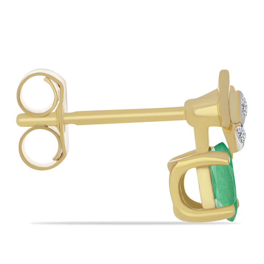 Pozlacené stříbro 925/1000 Náušnice s Brazilským Smaragdem a Bílým Zirkonem - Karátové číslo: 0.45. přibližná hmotnost: 1.26 gramů