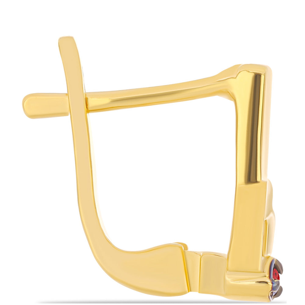 Pozlacené Stříbro 925/1000 - Náušnice s Červeným Diamantem - Karátové číslo: 0.02. přibližná hmotnost: 2.09 gramů