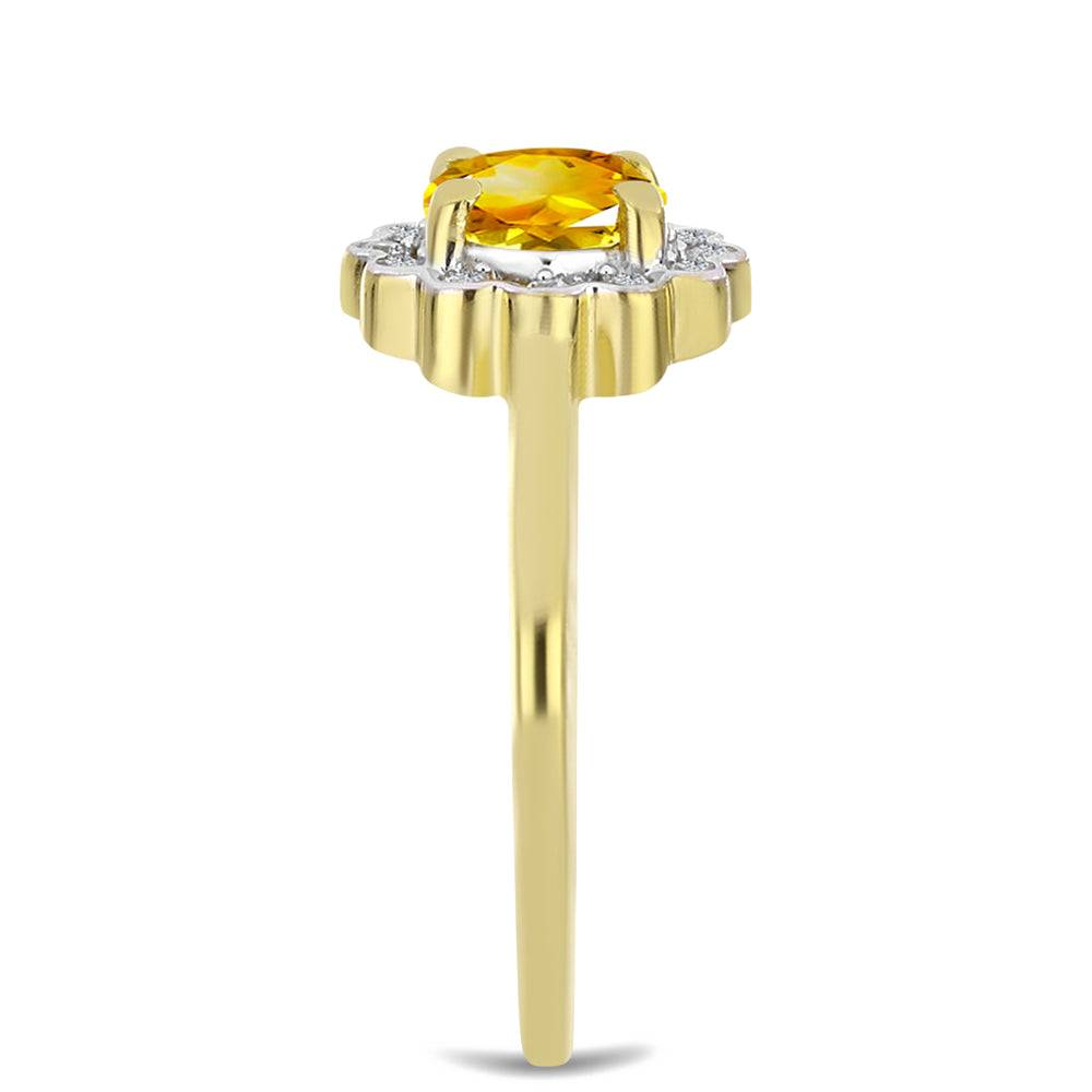 Pozlacený Stříbrný Prsten s Uralským Citrínem a Bílým Zirkonem