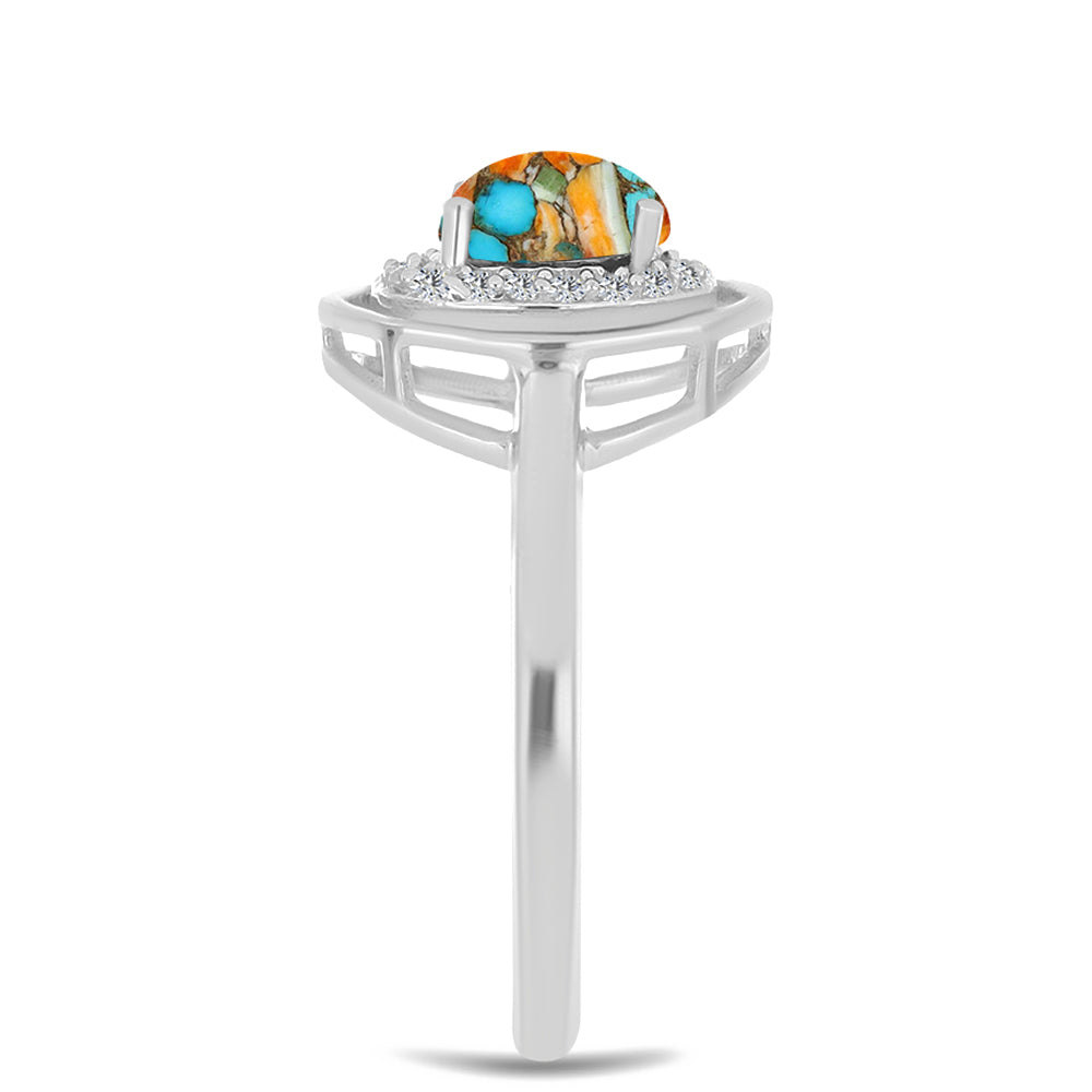 Stříbrný Prsten s Ústřicovým Tyrkysem a Bílým Zirkonem