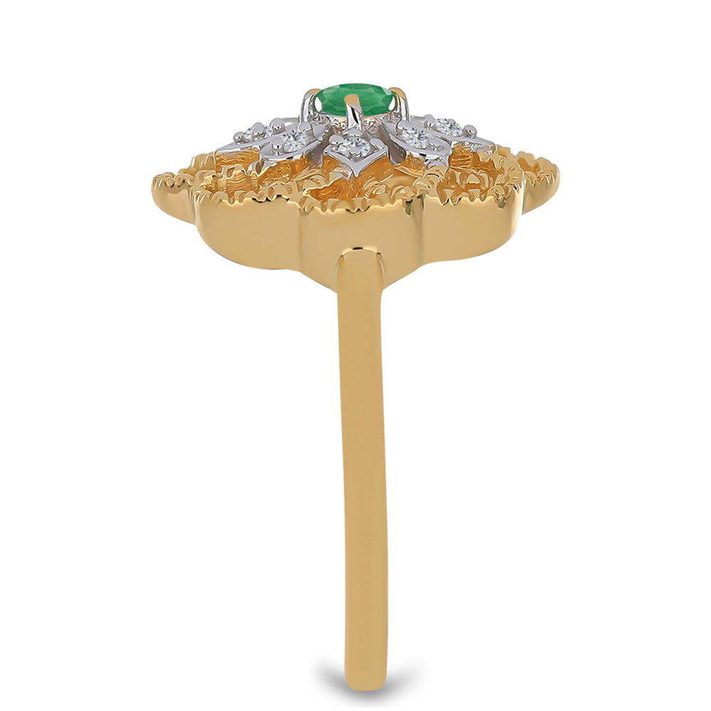 Pozlacené Stříbro 925/1000 - Prsten s Brazilským Smaragdem a Bílým Zirkonem - Karátové číslo: 0.26. přibližná hmotnost: 3.42 gramů