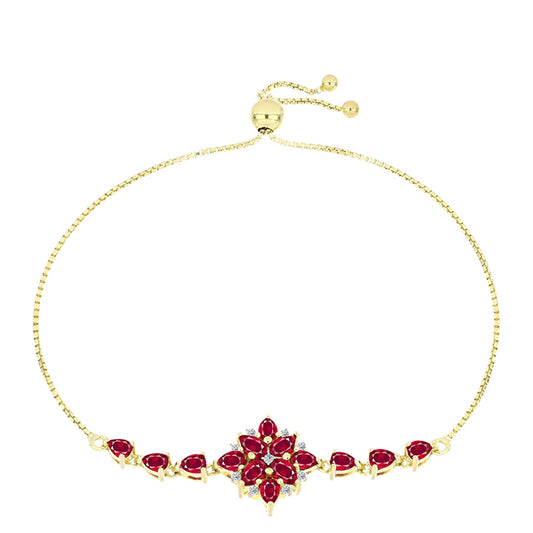 Pozlacené Stříbro 925/1000 - Náramek s Madagaskarským Rubínem a Bílým Topazem - Karátové číslo: 3.48. přibližná hmotnost: 4.6 gramů