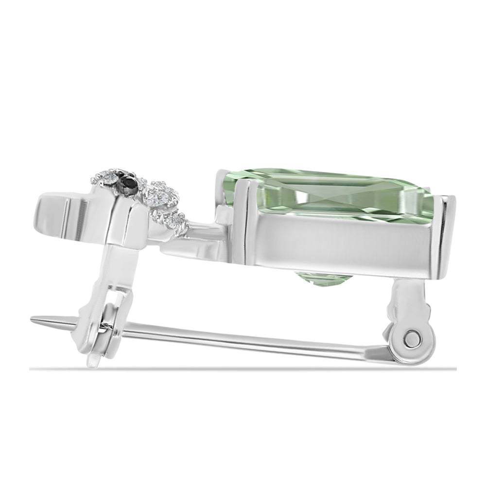 Stříbro 925/1000 - Brož se Zeleným Ametystem a Bílým Topazem - Karátové číslo: 5.4. přibližná hmotnost: 4.28 gramů