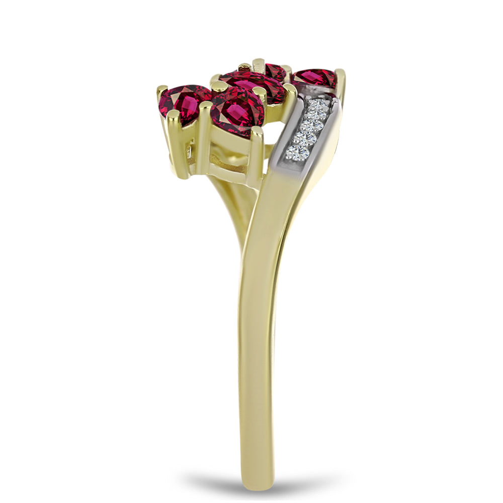 Pozlacené Stříbro 925/1000 - Prsten s Rhodolitovým Granátem a Bílým Topazem - Karátové číslo: 1.26. přibližná hmotnost: 3.39 gramů