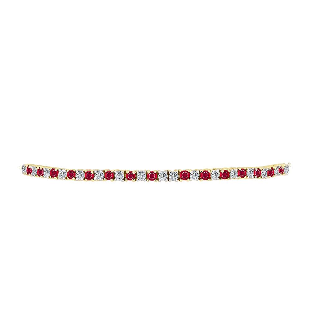 Pozlacené Stříbro 925/1000 - Náramek s Madagaskarským Rubínem a Bílým Topazem - Karátové číslo: 2.73. přibližná hmotnost: 5.88 gramů