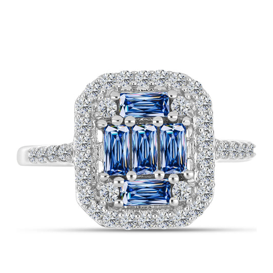 Stříbro 925/1000 - Prsten s S Oceánově Modrým Moissanitem a Bílým Topazem - Karátové číslo: 1.02. přibližná hmotnost: 2.98 gramů