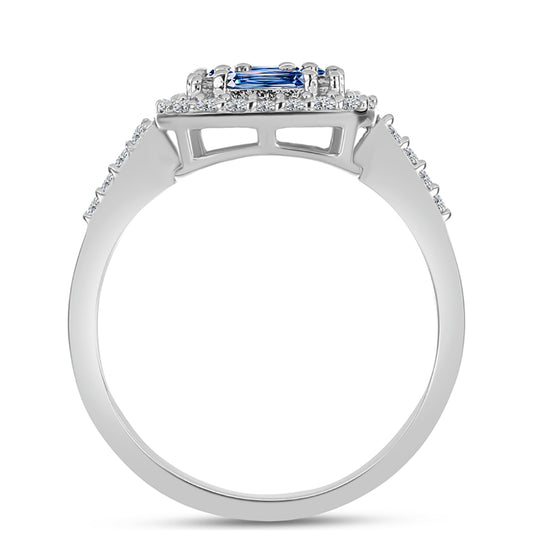 Stříbro 925/1000 - Prsten s S Oceánově Modrým Moissanitem a Bílým Topazem - Karátové číslo: 1.02. přibližná hmotnost: 2.98 gramů