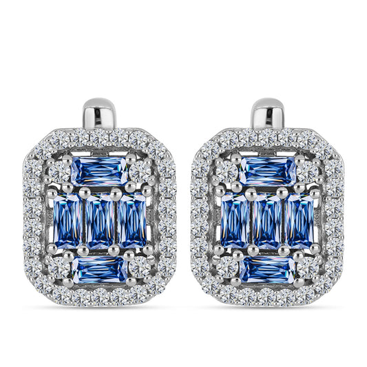 Stříbro 925/1000 - Náušnice s S Oceánově Modrým Moissanitem a Bílým Topazem - Karátové číslo: 1.85. přibližná hmotnost: 5 gramů