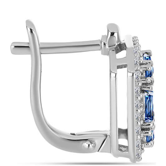 Stříbro 925/1000 - Náušnice s S Oceánově Modrým Moissanitem a Bílým Topazem - Karátové číslo: 1.85. přibližná hmotnost: 5 gramů