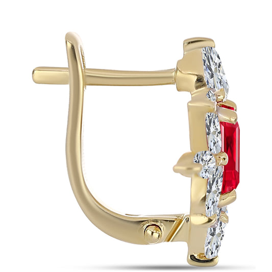 Pozlacené Stříbro 925/1000 - Náušnice s Červeným Achátem a Bílým Topazem - Karátové číslo: 2.83. přibližná hmotnost: 3.91 gramů