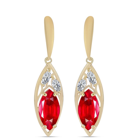 Pozlacené Stříbro 925/1000 - Náušnice s Červeným Achátem a Bílým Topazem - Karátové číslo: 5.28. přibližná hmotnost: 5.62 gramů