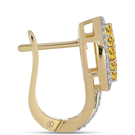 Pozlacené Stříbro 925/1000 - Náušnice s Koňakovým Křemenem a Bílým Topazem - Karátové číslo: 1. přibližná hmotnost: 5.1 gramů