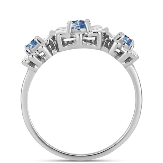 Stříbro 925/1000 - Prsten s S Oceánově Modrým Moissanitem - Karátové číslo: 0.44. přibližná hmotnost: 3.42 gramů