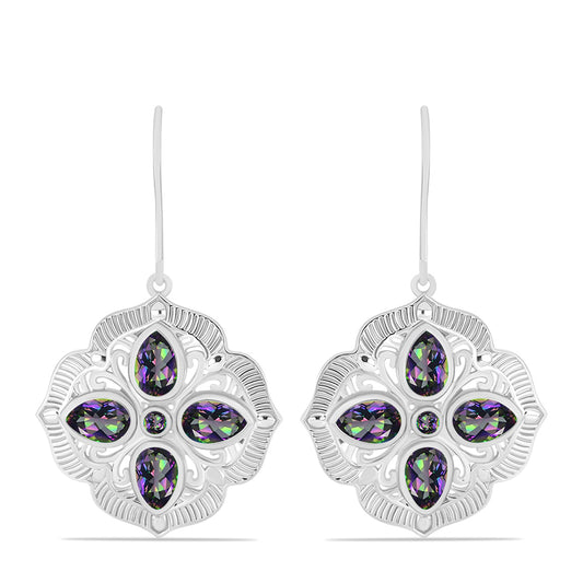 Stříbro 925/1000 - Náušnice s Brazilským Mystickým Zeleným Křemenem - Karátové číslo: 2.66. přibližná hmotnost: 7.28 gramů