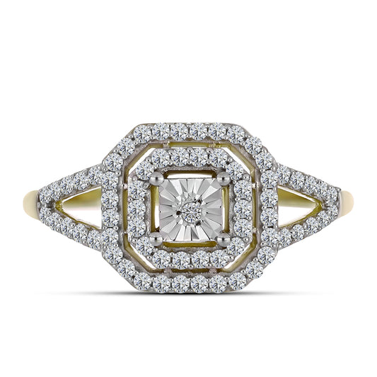 Pozlacené Stříbro 925/1000 - Prsten s Bílým Diamantem a Bílým Topazem - Karátové číslo: 0.47. přibližná hmotnost: 2.92 gramů