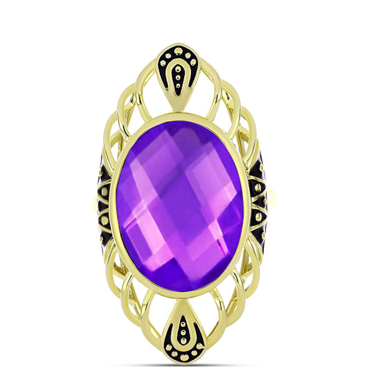 Pozlacené Stříbro 925/1000 - Prsten s Purpurovým Achátem - Karátové číslo: 8.83. přibližná hmotnost: 8.16 gramů