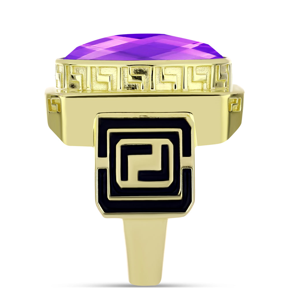 Pozlacené Stříbro 925/1000 - Prsten s Purpurovým Achátem - Karátové číslo: 8.76. přibližná hmotnost: 9.5 gramů