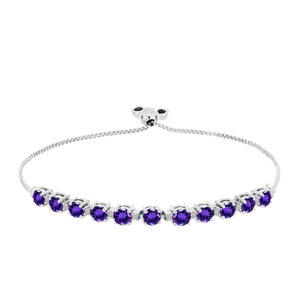 Stříbro 925/1000 - Náramek s Marockým Ametystem a Bílým Topazem - Karátové číslo: 3.1. přibližná hmotnost: 6.41 gramů