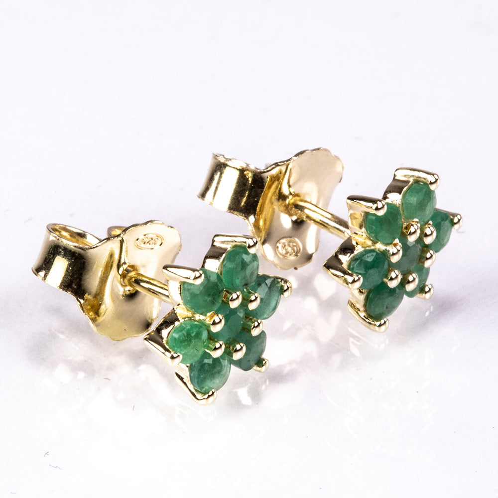 Pozlacené Stříbro 925/1000 - Náušnice s Brazilským Smaragdem - Karátové číslo: 0.63. přibližná hmotnost: 1.43 gramů