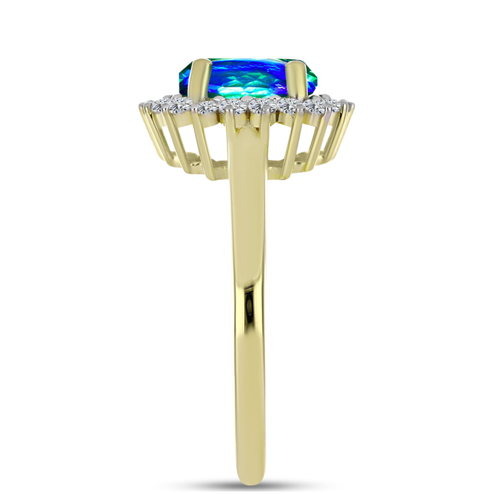 Pozlacené Stříbro 925/1000 - Prsten s Pavím Křemenem a Bílým Topazem - Karátové číslo: 3.12. přibližná hmotnost: 3.61 gramů