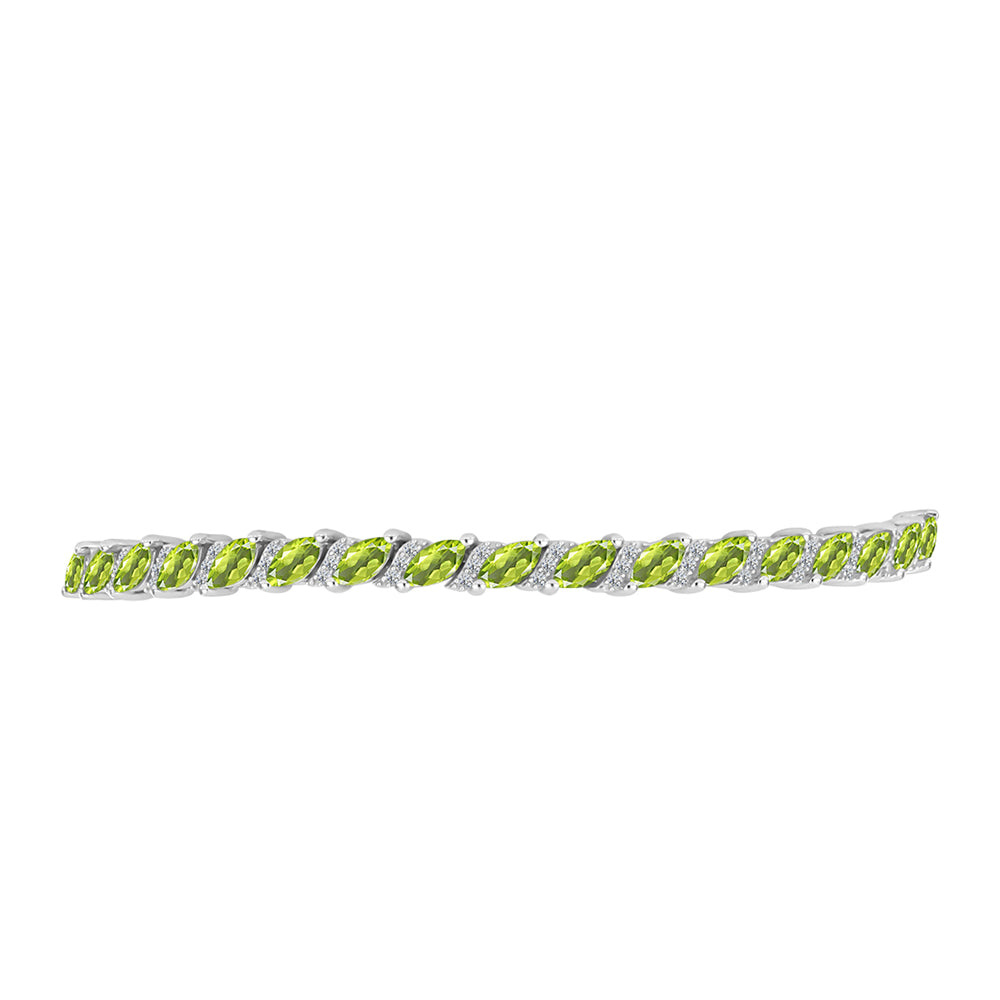 Stříbro 925/1000 - Náramek s Čchang-pajským Peridotem a Bílým Topazem - Karátové číslo: 4.86. přibližná hmotnost: 9.8 gramů