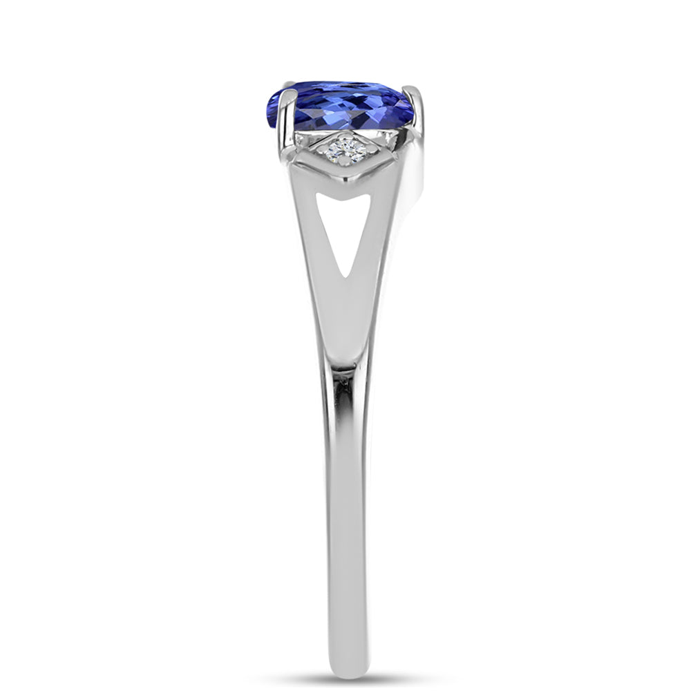 Stříbro 925/1000 - Prsten s AAA Tanzanitem a Bílým Topazem - Karátové číslo: 0.74. přibližná hmotnost: 3.1 gramů