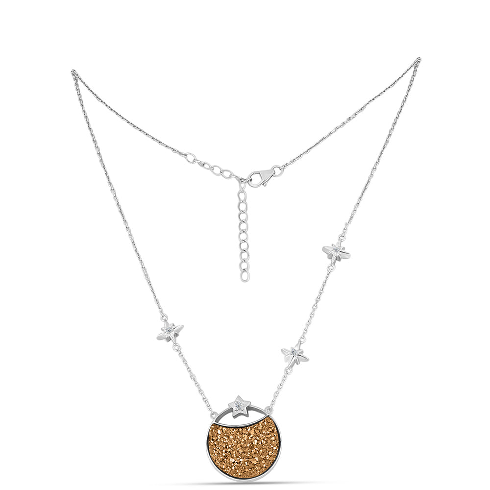 Stříbro 925/1000 - Náhrdelník s Zlatým Drusy a Bílým Topazem - Karátové číslo: 11.32. přibližná hmotnost: 9.93 gramů