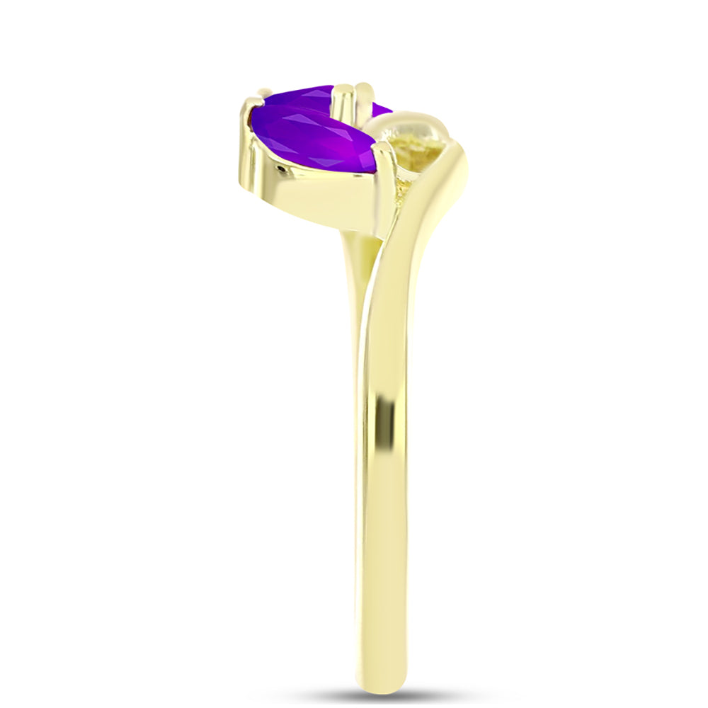 Pozlacené Stříbro 925/1000 - Prsten s Purpurovým Achátem - Karátové číslo: 0.62. přibližná hmotnost: 2.25 gramů