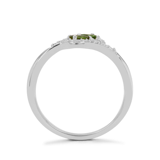 Stříbro 925/1000 - Prsten s Chromovým turmalínem a Bílým Zirkonem - Karátové číslo: 0.65. přibližná hmotnost: 2.6 gramů