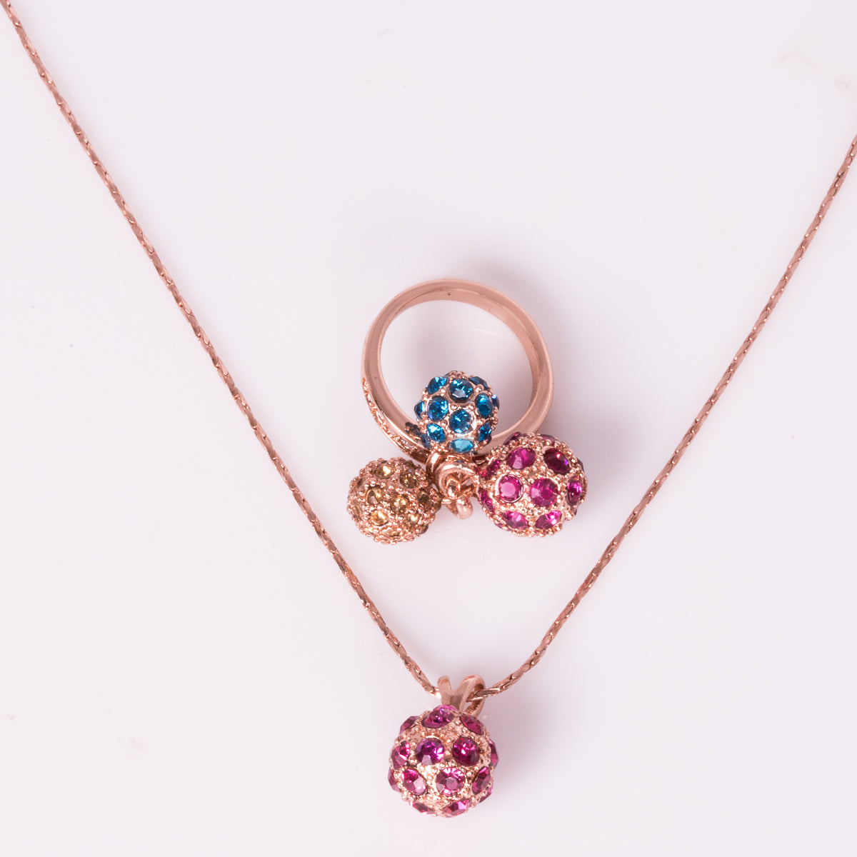 Pozlacená Slitinová Sada s Vícebarevným Emporia® Křišťálem ( Náhrdelník+Prsten )