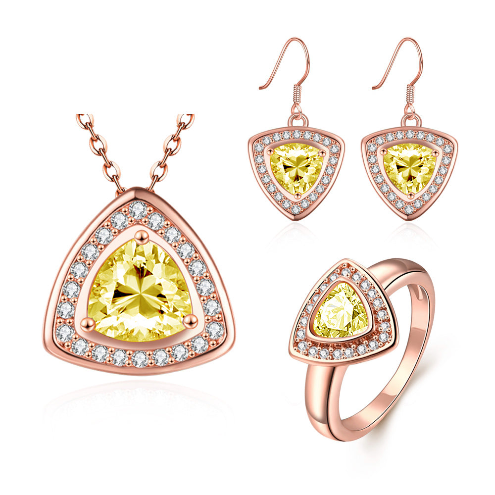 Pozlacená Slitinová Sada se Žlutým Emporia® Křišťálem ( Náhrdelník+Náušnice+Prsten )