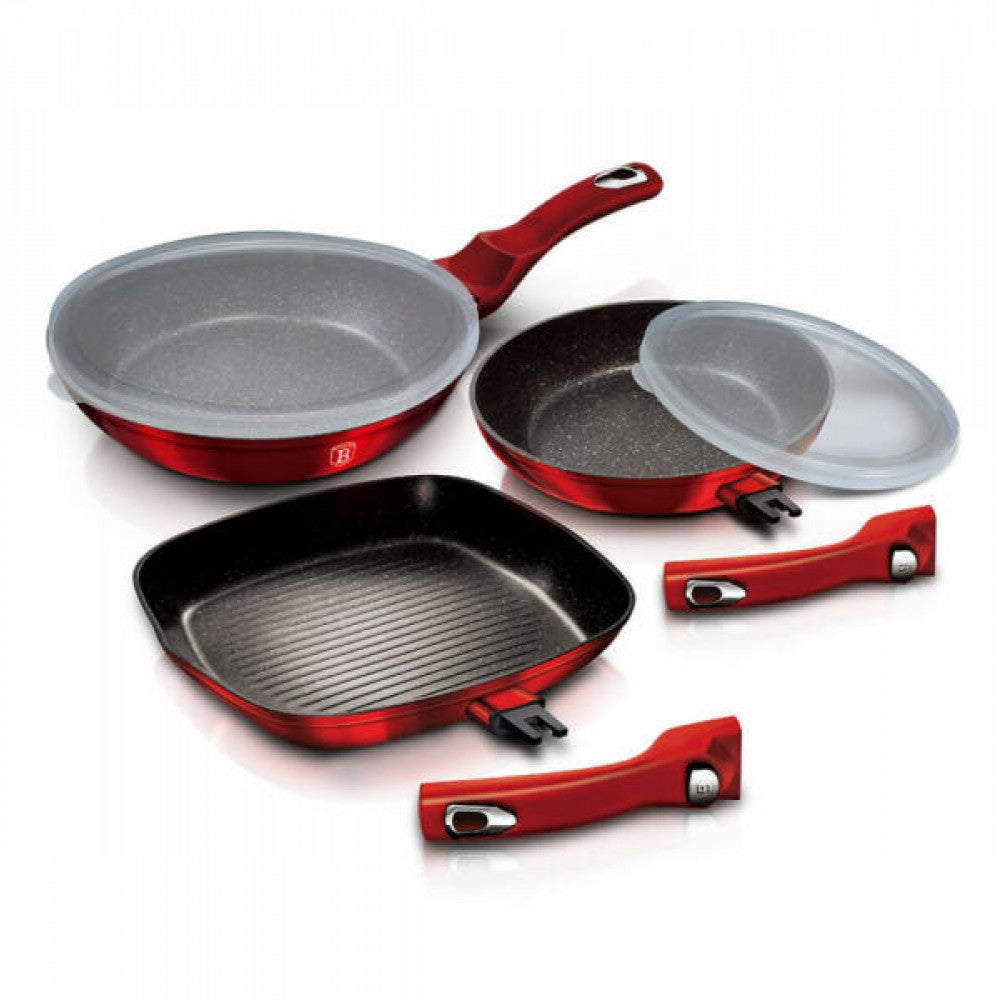 5dílná sada pánví s odnímatelnou rukojetí, edice Metallic Line Burgundy