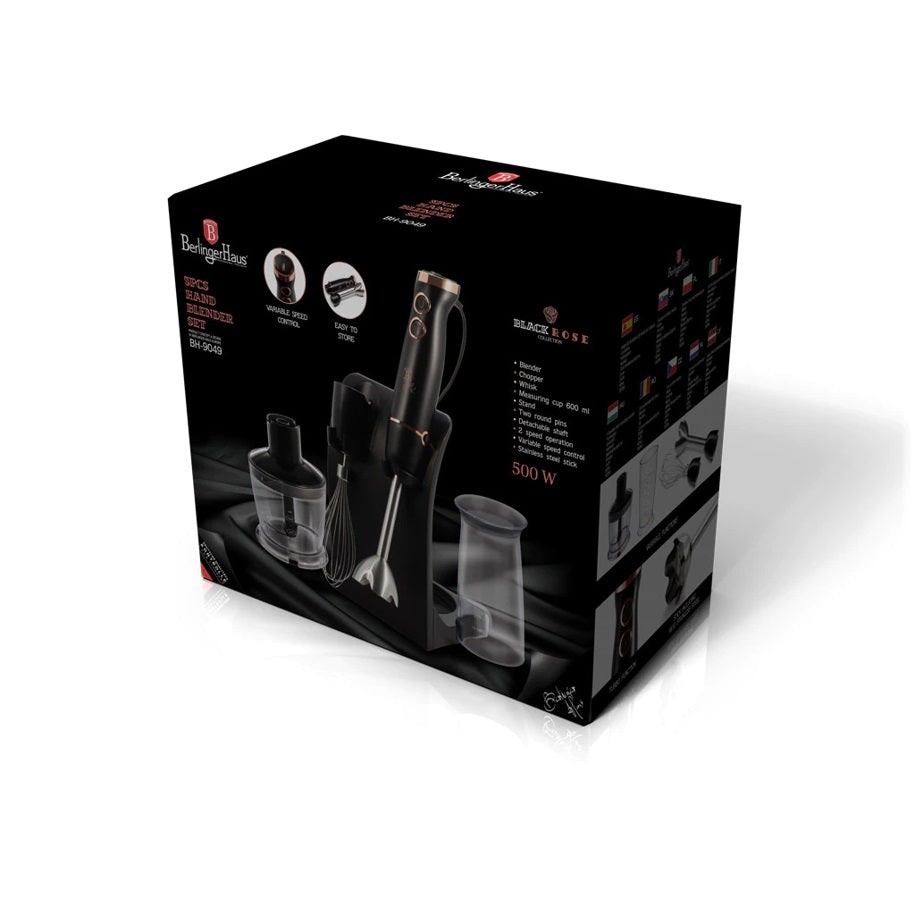 Berlinger Haus 5dílná sada tyčového mixéru a sekáčku se stojanem, kolekce Black Rose