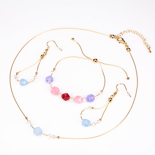 Pozlacená slitina - Sada s Turmalínem ( Náhrdelník+Náušnice+Náramek )